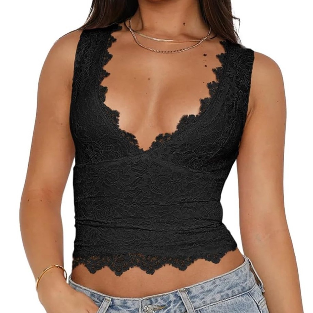 Black Lace Sleeveless Top